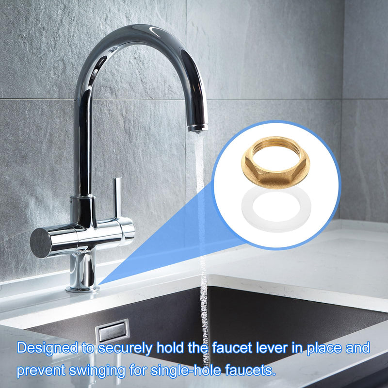 [Australia - AusPower] - uxcell 2Pcs Brass Lock Nuts Pipe Fitting, 1 Inch BSP Female Hex Locknut, Flange Single Hole Faucet Lock Nut with Silicone Washer for Kitchen Basin Sink Plumbing 2 