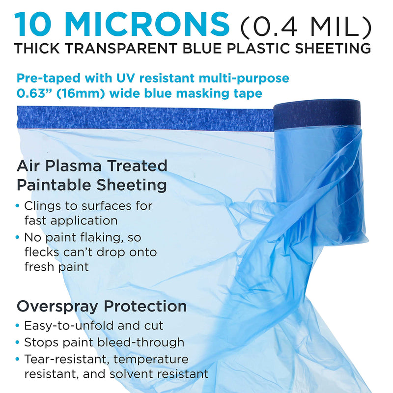 Dura-Gold 22" x 65' Pure Blue Pre-Taped Masking Film, (3 Pack) Painters Plastic Roll (0.4 Mil), Pull Down Drop Sheet, Pre-Taped Plastic Sheeting for Painting Protection on Auto, Walls, Furniture