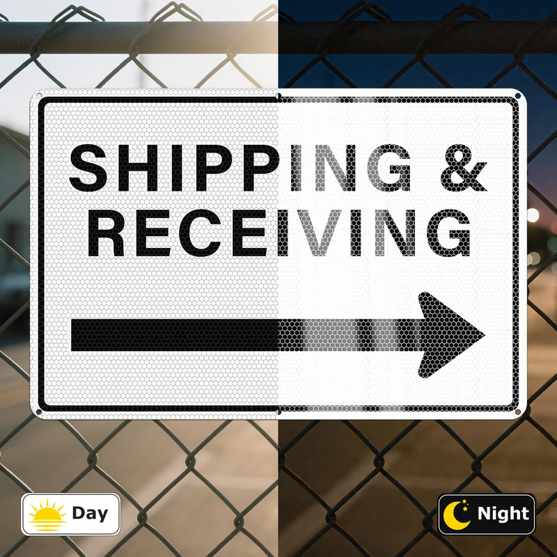 2 Pack Shipping and Receiving Sign with Right Arrow 12" x 18" Reflective Aluminum Metal Signs Rust-Free for Warehouses Factories Loading Docks and Business Use White-Right Arrow