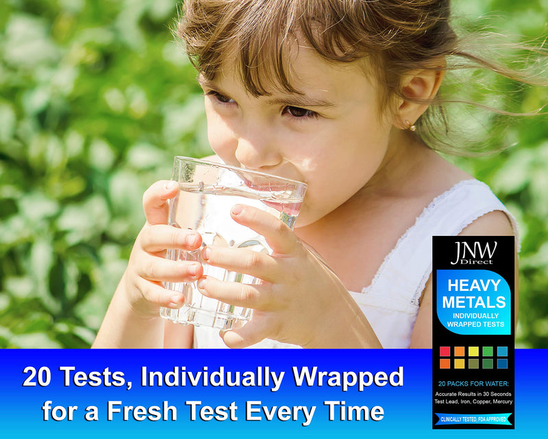 [Australia - AusPower] - Heavy Metals Water Test Kit - Drinking Water Test Strips with eBook - Quick and Accurate Testing Kits for Drinking Water - Test Iron, Copper, Mercury, and Lead - 20 Test Strips by JNW Direct 