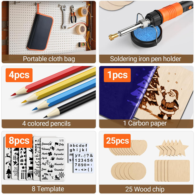 Pyrography Soldering Iron Set, Pyrography Piston Set, Temperature Adjustable 200 ~ 500 °C for Wood, Leather Burning Iron, DIY Gift Set, Coloring Pencils, Leather Engraving Welding, Sculpture, Wood Pyrography