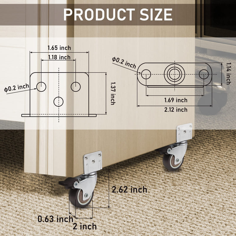 [Australia - AusPower] - Nefish Side Mount Casters 2 Inch L-Shaped Small Rubber Caster Set of 4, Ball Bearing 360 Degree Plate Swivel Castors Wheel 600 LBS, Casters Wheels for Furniture, Baby Bed, Kitchen, Cabinet, Table 2 Inch L-shape Casters 