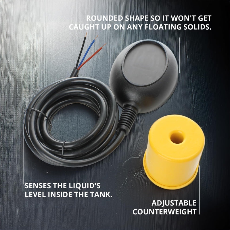 [Australia - AusPower] - Water Level Meter Sensor - Float Switch for Sump Pump - Dual Function (Fill or Empty) Operation - NO/NC Control Function, 9.8 Feet Cord Length, 250V and 10A Max Current - XK-15-5 Model 