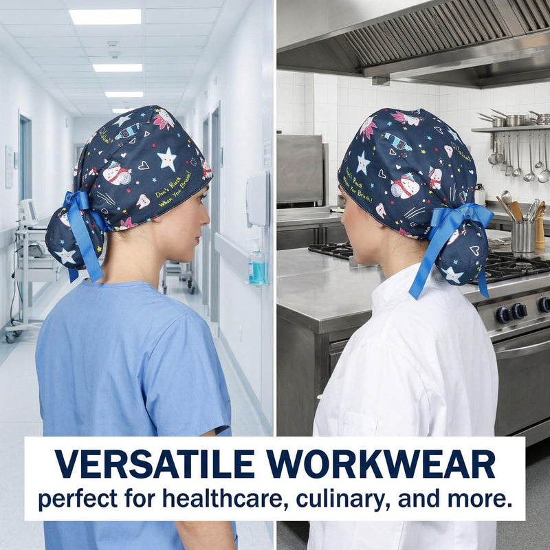 Nurse Caps, 1 Scrub Cap for Women with Buttons and Sweat-Absorbing Headband - Adjustable Surgical Cap Suitable for Long Hair