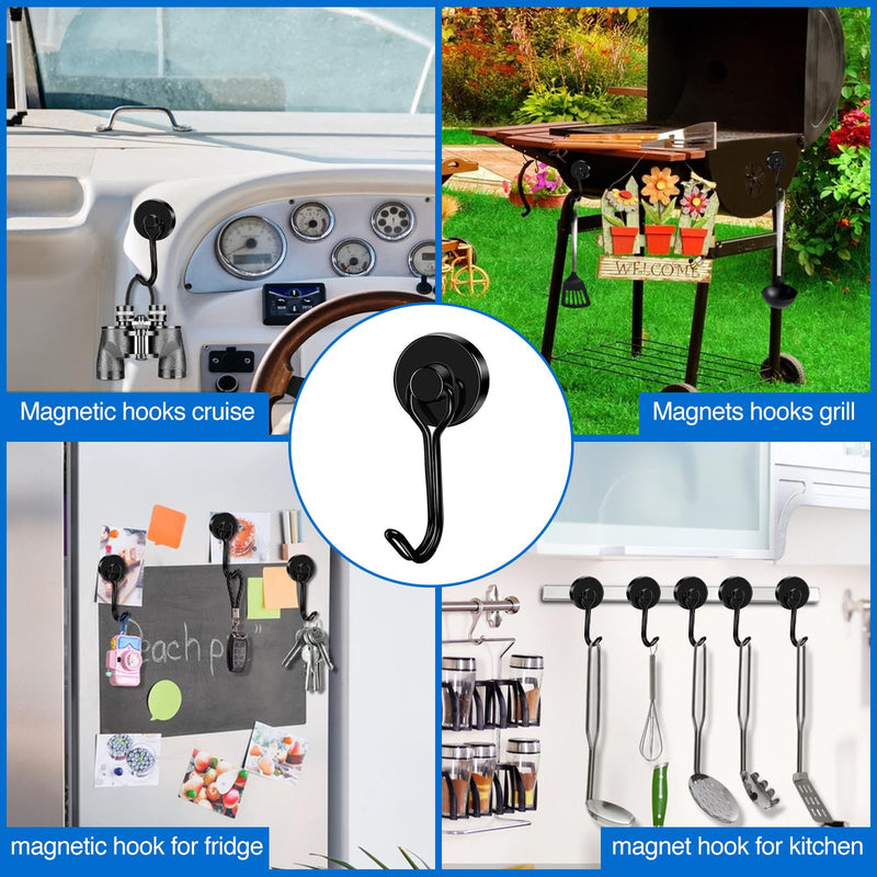 [Australia - AusPower] - LOVIMAG Magnetic Hooks, 80LBS Neodymium Magnet Hooks Swivel Strong Magnetic Hooks for Hanging, Black Magnets with Hooks for Cruise Cabins, Refrigerator, Grill, Metal Door, Locker -6 Pack 6 Pack 