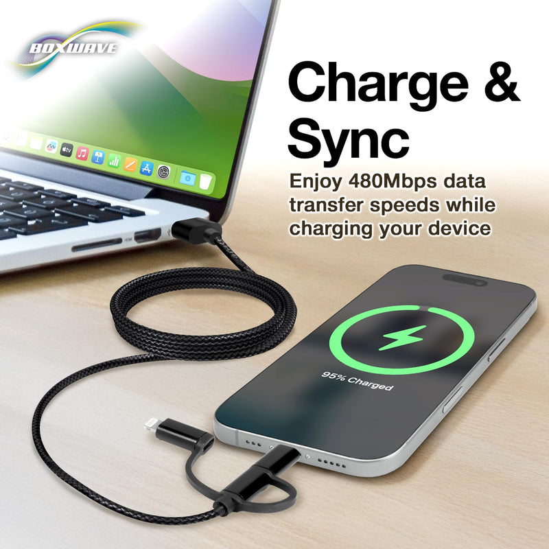 BoxWave Cable Compatible with Bumpboxx Retro Pager - AllCharge 3-in-1 Cable - Jet Black