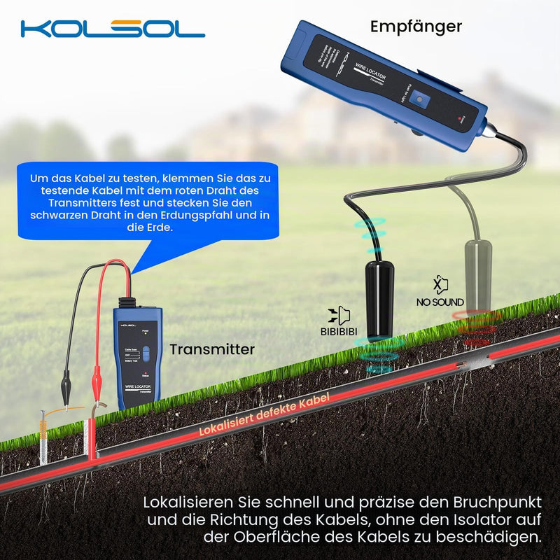 Earth Cable Detector, Cable Tester F02 Pro for Cable Detector, Locate Control Wires, Pet Fence Cable, Up to 3 Metres Deep 2000 Metres Length, Equipped with Rechargeable Battery