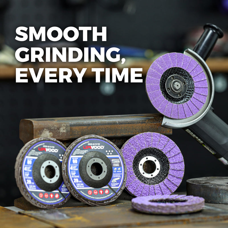 [Australia - AusPower] - 5-Pack 4.5" x 7/8" Ceramic Flap Disc, 40 Grit, Bevel Type #29, Premium Industrial Grade, High-Performance Angle Grinder Grinding Wheel for Edge Grinding - Purple 