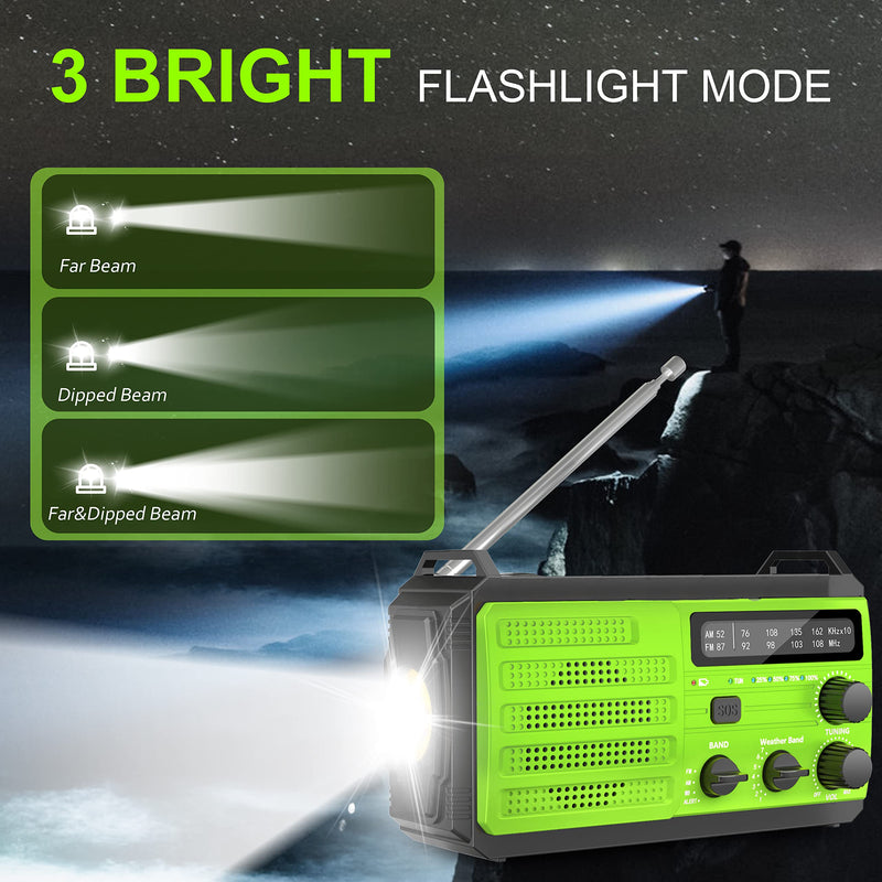 [Australia - AusPower] - Emergency Weather Radio,8000mAh AMFM NOAA Weather Alert Radio,Solar Hand Crank Powered Radio with Super Bright Flashlight,Phone Charger,SOS Alarm,Compass for Survival, Hurricane,Outdoor, Emergency Green 