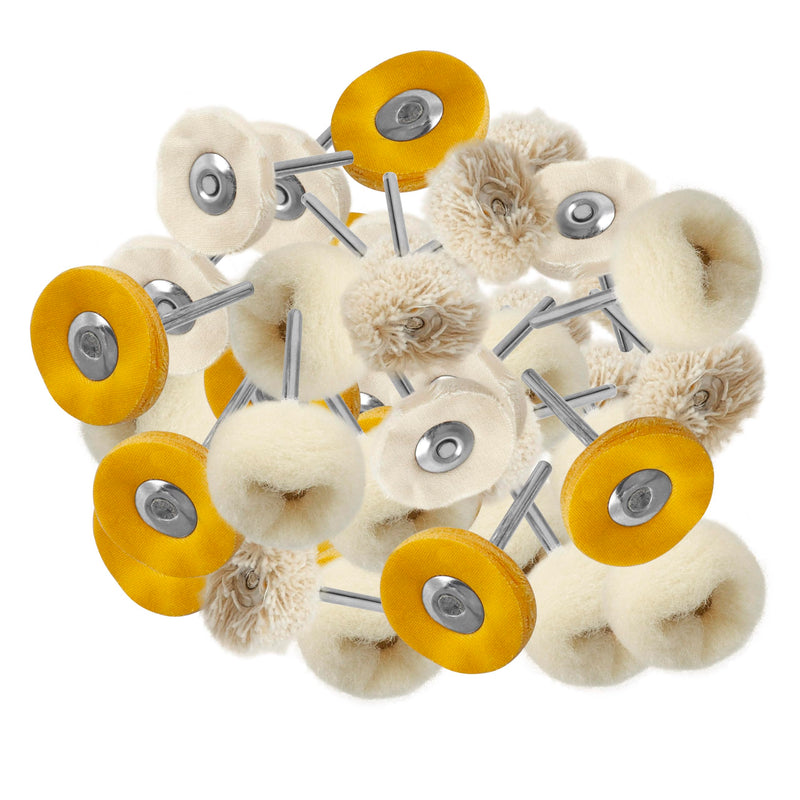 Yakamoz 80Pcs 1 Inch Cashmere Cotton Cloth Polishing Buffing Wheel Kit for Rotary Tools, 3mm 1/8" Shank Small Polishing Wheel Set Mini Buffing Wheels for Metal Jewelry Watch Polishing