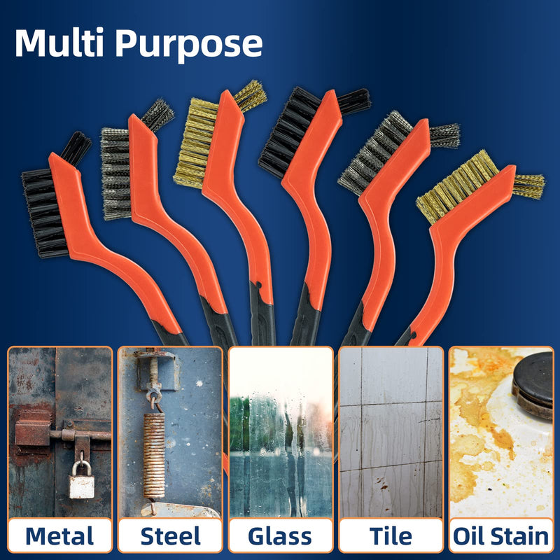 [Australia - AusPower] - SALI 5pcs Wire Brushes for Cleaning Rust Removal Nylon/Brass/Stainless Steel Bristles with Curved Handle Grip for Dirt & Paint Scrubbing Removing Unfinished Metal Parts, Paint Stains Household Clean 5 