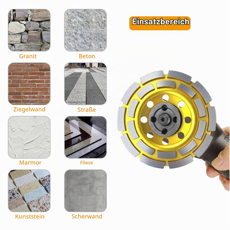 Set of 2 Diamond Cup Wheels, 125 x 22.23 mm, Double Row, Diamond Milling Wheel for Stone, Granite, Natural Stone, Concrete, Masonry, Dry Tile Adhesive, Screed
