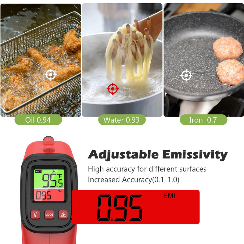 [Australia - AusPower] - KeeKit Digital Infrared Thermometer Gun, Upgraded Handheld Heat Laser Temperature Gun, IR Thermometer Temp Gun with Adjustable Emissivity for Cooking, BBQ, Fridge(Not for Human) 