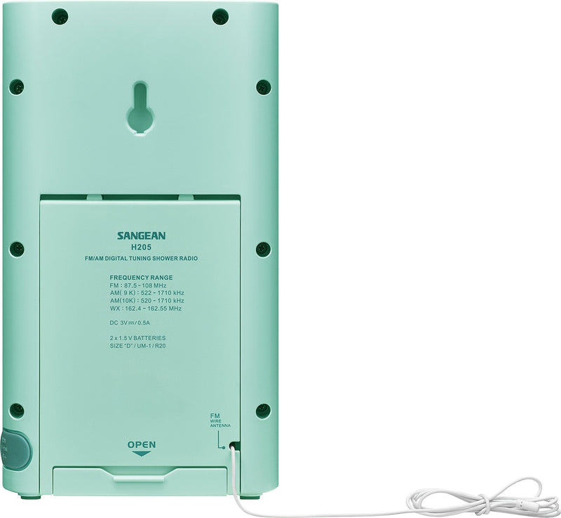 [Australia - AusPower] - Sangean H205TQ AM/FM Weather Alert Waterproof Shower Radio Turquoise Single 