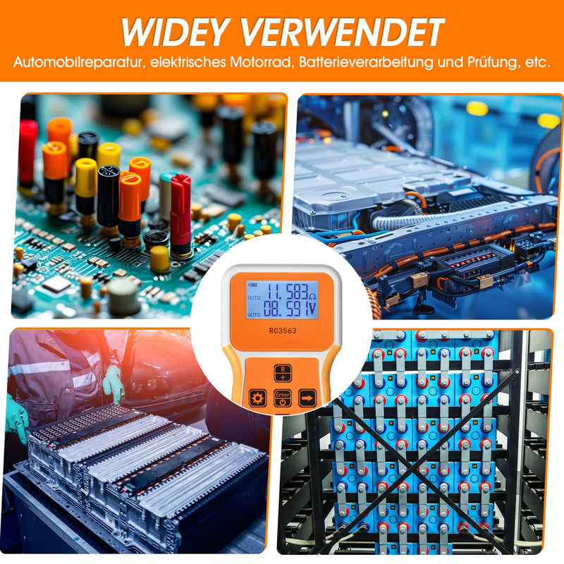 Battery Internal Resistance Tester, Measures Battery Resistance, Voltage Ohm Tester, Suitable for Home and Industry RC3563 1uΩ ~ 200 Ω/1 mV ~ ± 100 VDC (GR-T9-RC3563-B) orange