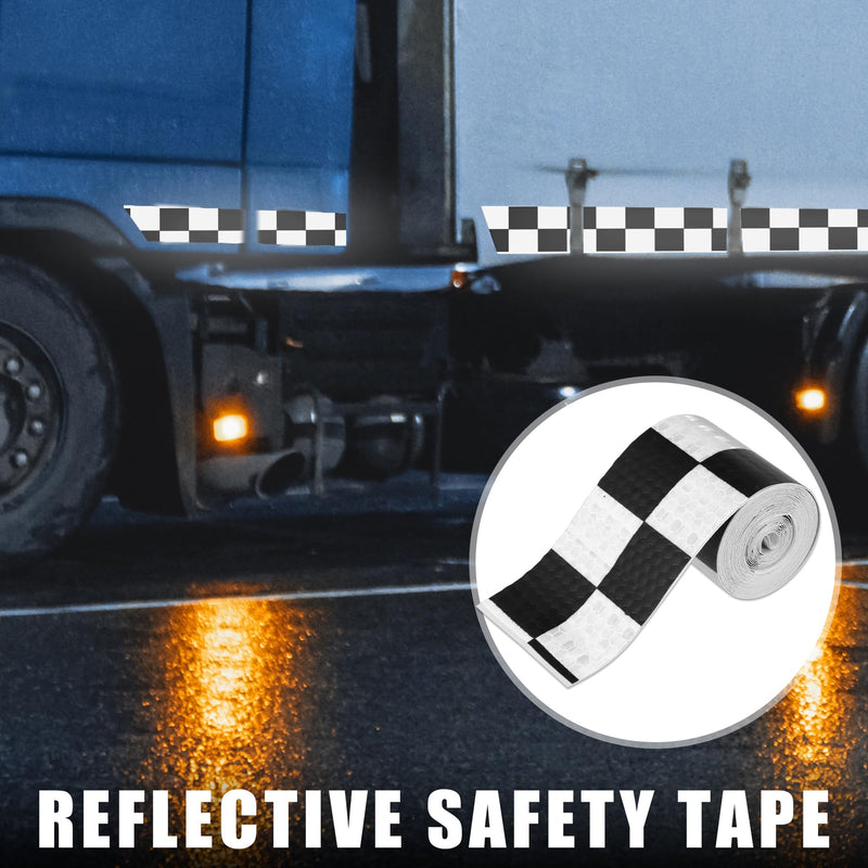X AUTOHAUX Reflective Black and White Checkered Tape Warning Tape Adhesive Signs Waterproof High Visibility Sticker for Trailer Cars Auto Trucks Trailer 118.11"x1.97"(L x W)