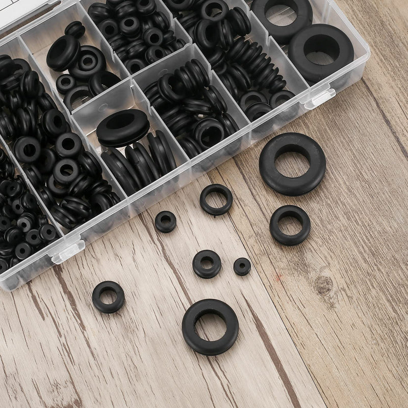 300 Pcs Rubber Grommets Kit, Rubber Wire Grommets, Rubber Hole Grommet Gaskets, Hollow Firewall Hole Plug Grommets for Wiring Plumbing Automotive - 8 Sizes, 1/4" 3/8" 5/8" 7/8" 5/16" 1/2" 7/16" 1"