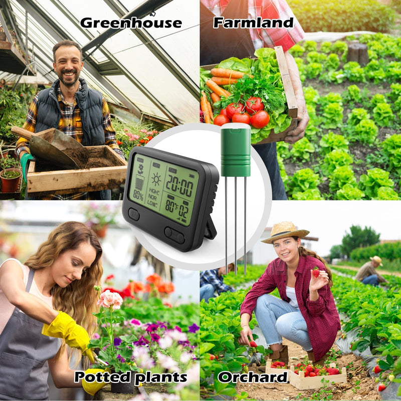 VODESON Soil Moisture Meter for Plants, Multi-Zone Wireless Soil Test Kit & Soil Thermometer, TDR4-in-1 Plant Water Meter, 230ft RF, IPX5 Waterproof, Indoor Outdoor Garden Lawn Farm(Display+2Sensor) Display+2 Sensor