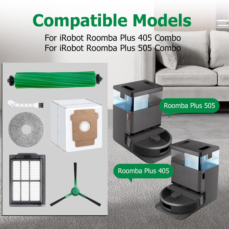[Australia - AusPower] - 25 Pack Replacement Accessories Kit for iRobot Roomba Plus 405 Combo, Plus 505 Combo Vacuum, 2 Main Brushes,4 Filters,6 Dust Bags,6 Mop Pads,6 Side Brushes,1 Cleaning Brush 405/505 (25 Pack) 