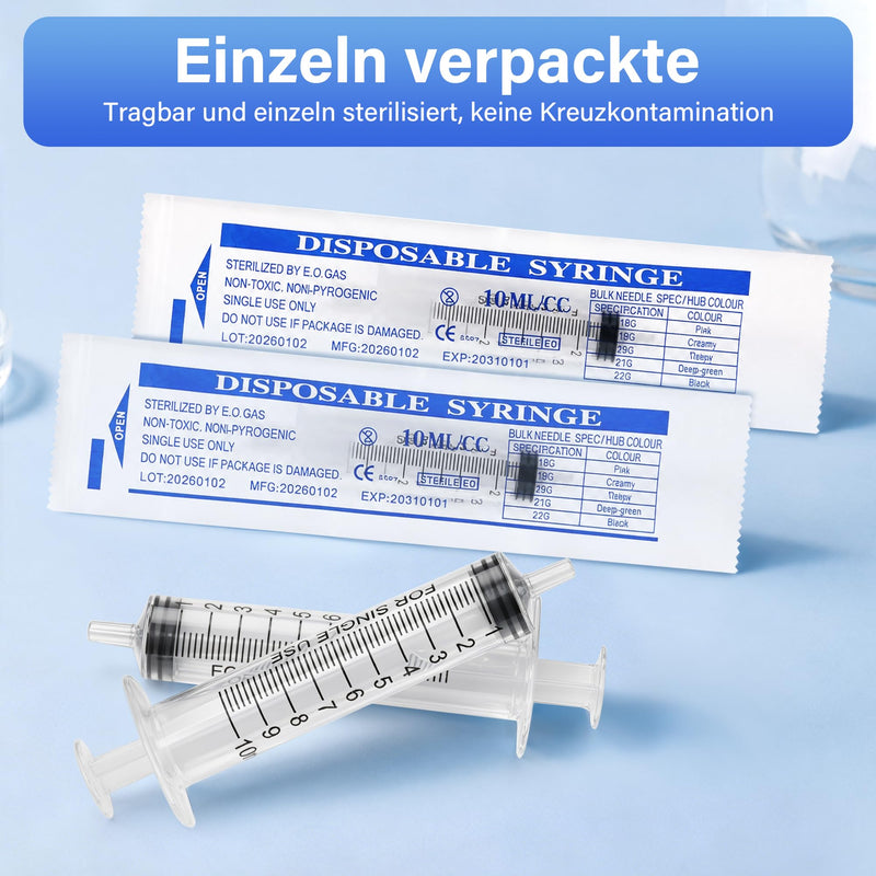 Pack of 20 Large Plastic Tube, 10ml with Clear Scale, Disposable Syringes, Individually Sealed for Laboratory, Industrial, Pet Feeding