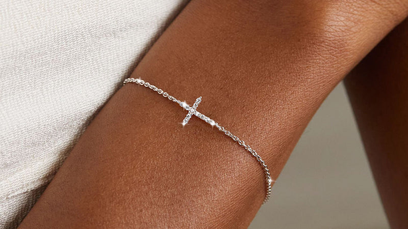 Moodear Cross Bracelet for Women, Dainty Sterling Silver/Gold Plated Gift CZ Silver Cross Bracelet