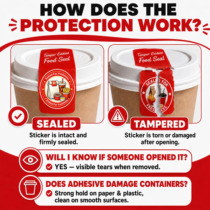1000-Pack Tamper Proof Stickers, 1.5in x 6in Strong Adhesive Food Delivery Evident Stickers Sealed for Tamper Detection, Easily Use Labels Tapes for Boxes, Cups, Coffee, Envelopes, Documents Red 1000