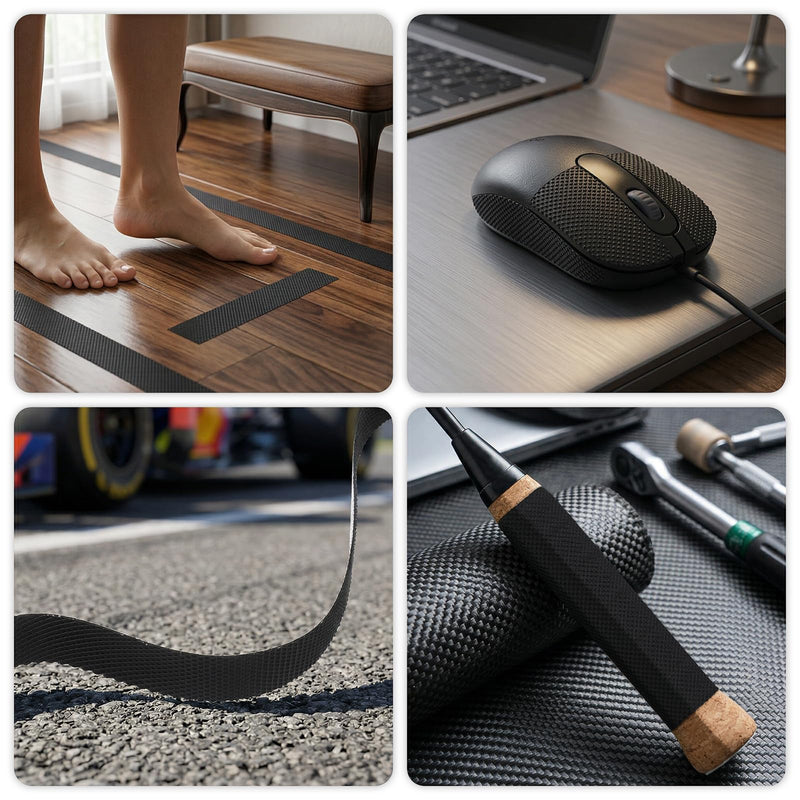 Rubber Grip Tape Anti Slip Tape, Ultra-Thin Strong Adhesive Anti-Slip Waterproof Heat Resistant Wear-Resistant Cushion Pad, Making Handles or Contact Surfaces Safer（Black, 1In x 16Ft）