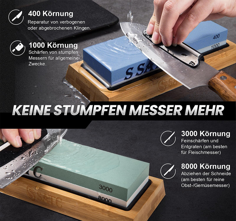 [Australia - AusPower] - S SATC Professional Whetstone 8-in-1 Whetstone for Knives Durable Sharpening Stone Grit 400 1000 3000 8000 Whetstone Sharpening Stone Knife Sharpening Stone Set 