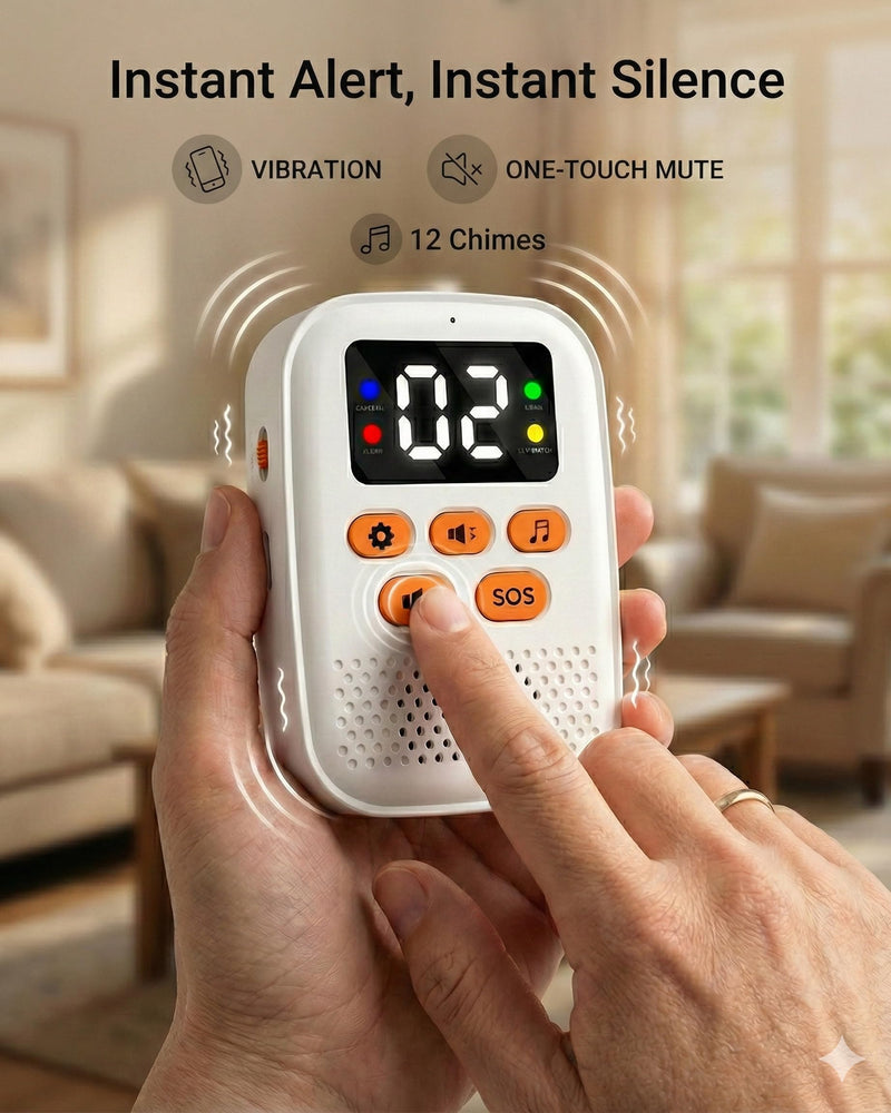 [Australia - AusPower] - PILSAMAS Emergency Call Button for Elderly at Home, Medical Alert Wristband and Necklace Set, Rechargeable Caregiver Pager with Digital ID Display, Waterproof Emergency Alert Button for Seniors, 500ft 1 Pager + Watch & Pendant White 