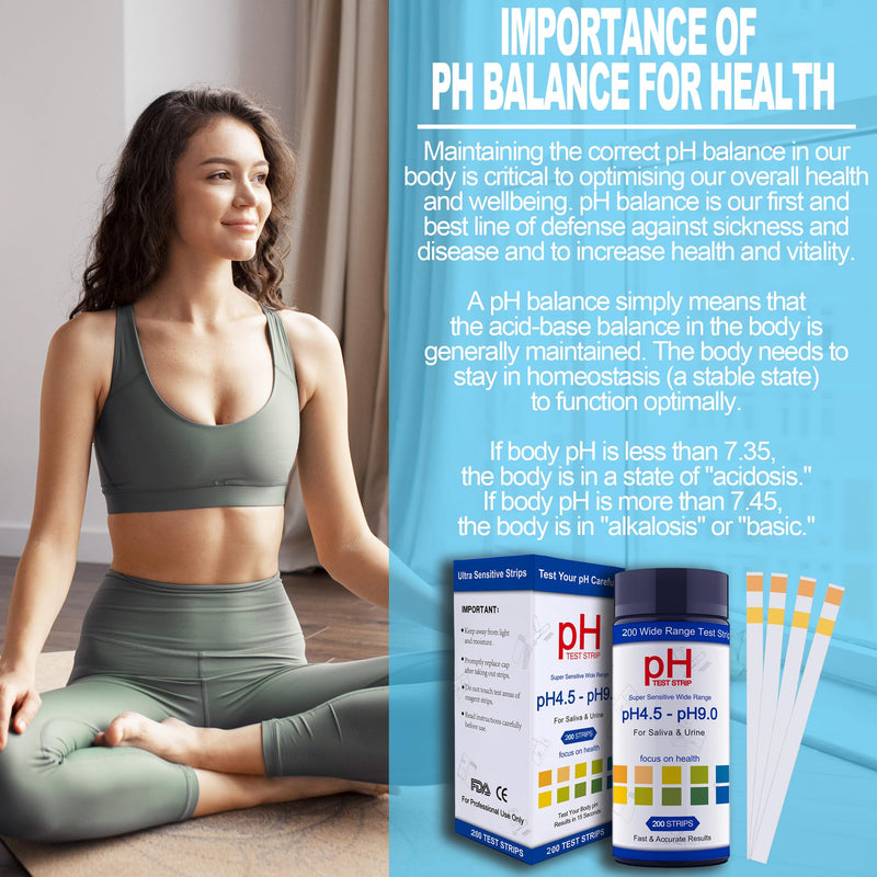 [Australia - AusPower] - PH Test Strips for Urine & Saliva - 200ct Urine PH Test Strips for Humans, Fast & Accurately Track & Monitor Your pH Level (4.5-9.0ppm) in Seconds, Quick & Easy to Test Alkaline & Acid Levels in Body 