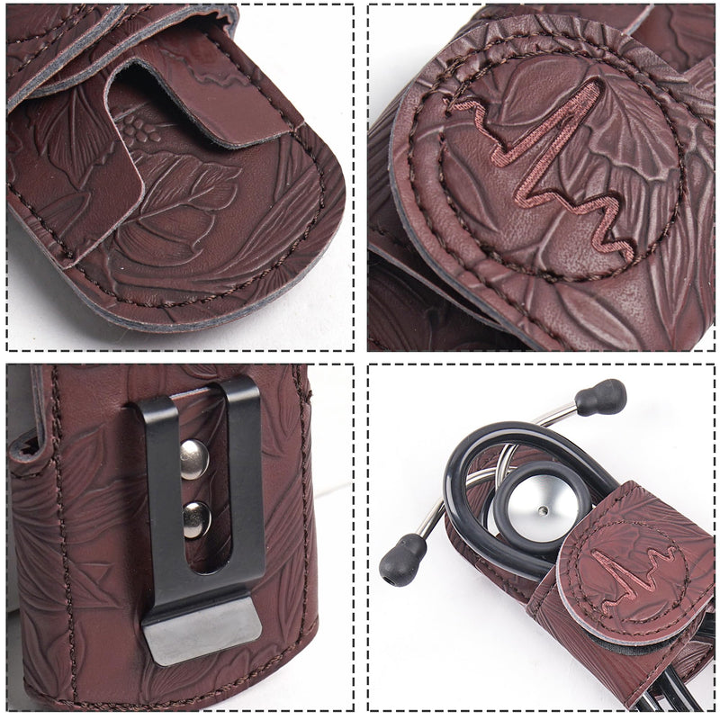 [Australia - AusPower] - Mtzmy PU Leather Stethoscope Holder with Clip for All Models: Littmann, ADC, MDF, Adscope, Stethoscope Holder Holder, Perfect for Doctors, Nurses, EMT (1-Brown) 1 pc. 1-brown 