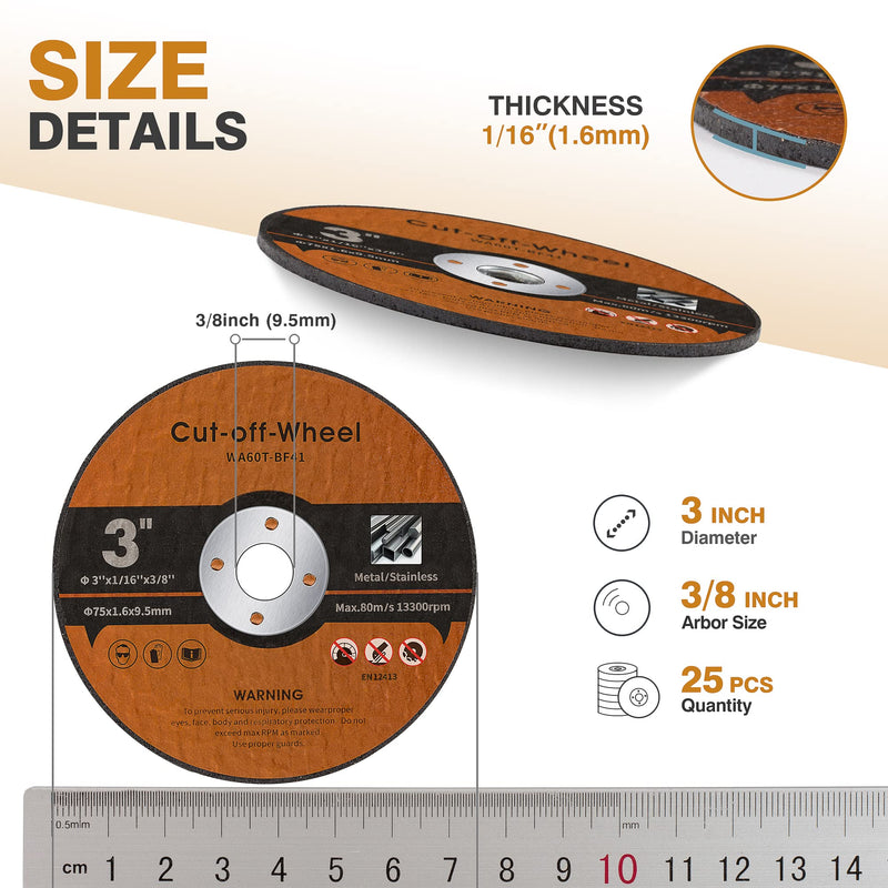 [Australia - AusPower] - 25 PCS 3 Inch Cut Off Wheels Metal and Stainless Steel Cutting Wheel for Angle Grinder 3"x1/16"x3/8"Cutting disc Die Grinder Cut Off Wheel Fits Any Angle Grinder Air Tool 25PCS 3 Inch Cut Off Wheels 