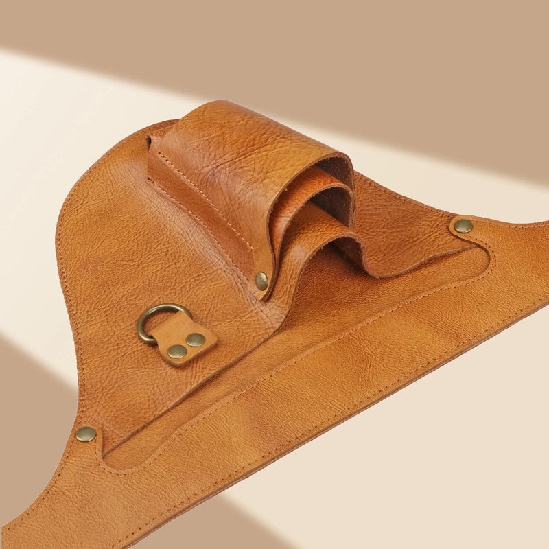 Leather Florist Tool Belt Pouch 3-Pocket Adjustable for Gardening Carpenter | Fit 34-40 Inches Waist, Lightweight, Heavy Duty, Versatile For Woodworking Outdoor Transplanting Trimming DIY, Gift for Her Brownish Yellow 42 inches