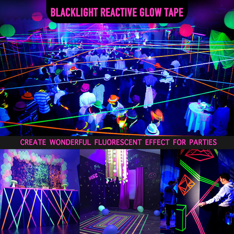 Neon Gaffer Cloth Tape, UV Blacklight Glow in The Dark Tape for Neon Party, UV Reactive Gaffers Tape for Glow Party Supplies, 0.6 inch x 66 Feet - Fluorescent Yellow