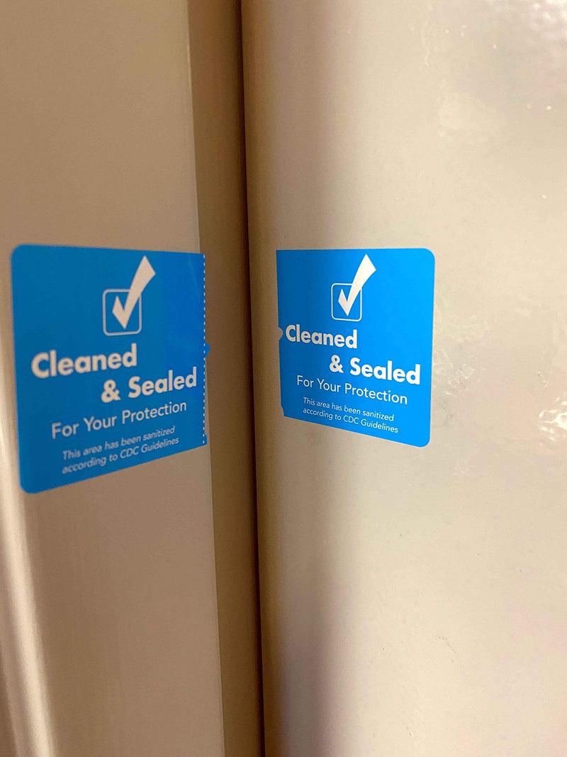 Cleaned and Sealed Tamper Seal Labels Blue 2 x 4 Inch 500 Total Labels Tamper Evident Tape for Hotels, House, & Car Rentals, White Plastic Permanent Adhesive, Tape Indicates Cleanliness & Security