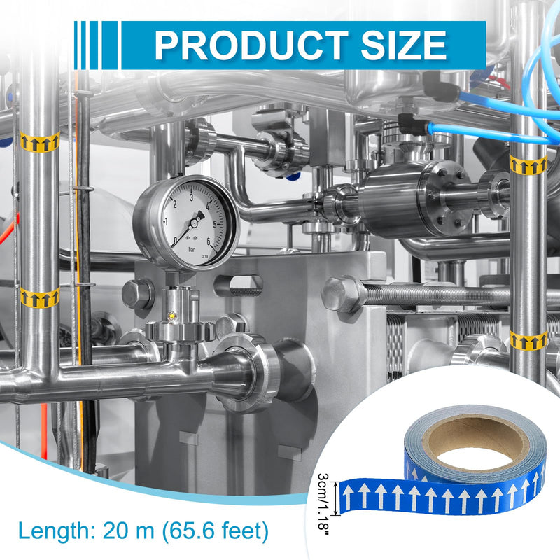 MECCANIXITY Directional Pipe Flow Arrow Adhesive Tape Pipeline Arrow Stickers 1-1/5 Inch x 65 Ft Pipe Identification Marking Labels for Pipe Flow Markers, White on Blue White/Blue 1-1/5"x65'