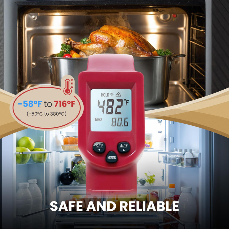 [Australia - AusPower] - Infrared Thermometer Gun – Laser Temperature IR Gun for Cooking Waffles, Pizza, Baking, Griddle, HVAC, Engine - Wide Range (-58°F to 716°F) Adjustable Emissivity & LCD Display 