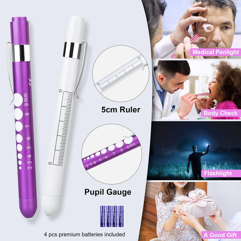 [Australia - AusPower] - BOVKE 12 Pcs Nurse Tools Set, Medical Supplies Nurse Accessories for Work Includes Medical Scissors, 2 Penlights with Batteries, Bandage Wraps, Name Card Holder Nursing School Essentials, Purple 