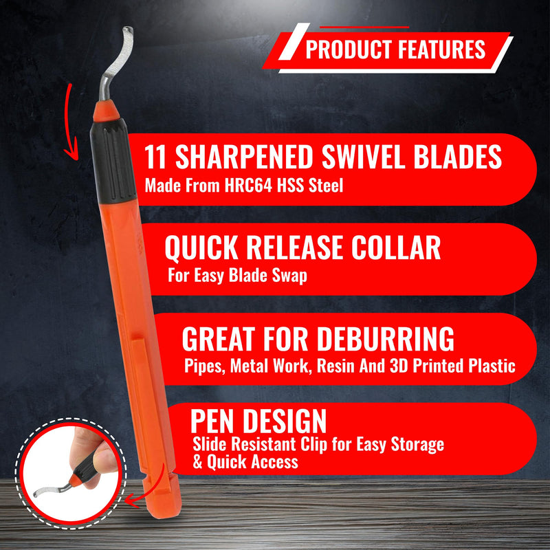 [Australia - AusPower] - AFA Tooling - Deburring Tool with 10 Extra High Speed Steel Swivel Blades - Works on Metal, Resin, PVC Pipes, Copper, Plastic and 3D Printed Edges - Plumbing & 3D Printing Burr Removal Reamer Tool 11 BS1010 Blades 