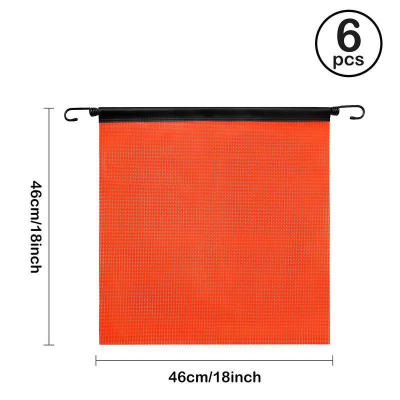 [Australia - AusPower] - Safety Flag Set - 6 Bright Orange Mesh Warning Flags, 18 x 18 Inch, Heavy Duty, Oversize with Vinyl Welt, Bungee Cord, and EZ Hook for Trailer and Pilot Cars 
