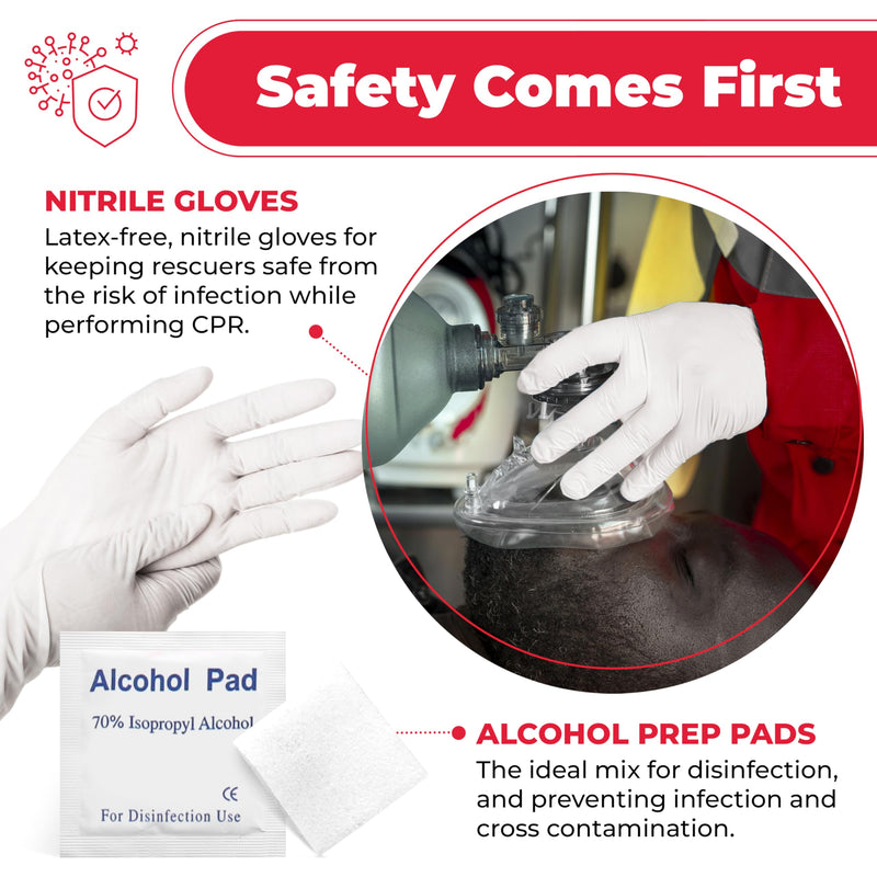 [Australia - AusPower] - CPR Rescue Mask, Adult/Child Pocket Resuscitator, Hard Case with Wrist Strap + Gloves & Wipes - 4 Pack 4 Count 