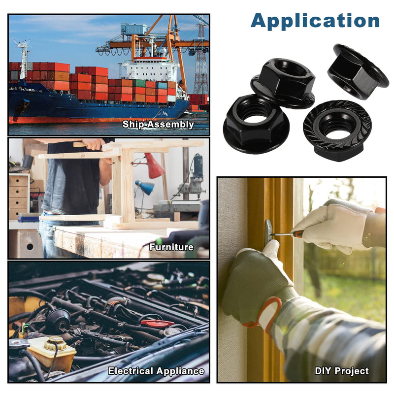[Australia - AusPower] - 3/8-16 Serrated Flange Hex Lock Nuts, Stainless Steel 18-8 (304), Black Oxide, 10 PCS 3/8-16 
