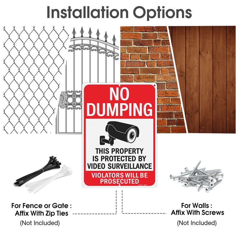 GicnKeuz Large No Dumping signs, 14x10 Inches Property Protected by Video Surveillance signs, Reflective Aluminum, Fade Resistant/Waterproof, Indoor or Outdoor Use (2-Pack) 2 Pack