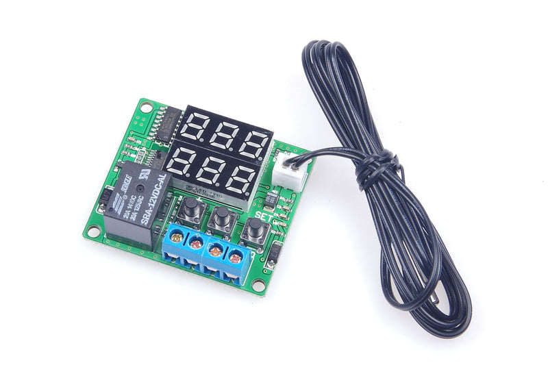 [Australia - AusPower] - DC 12V Digital Thermostat Module -58℉ to 257℉ Fahrenheit Temp Display Temperature Controller Board with 20A Relay Waterproof Sensor Probe Dual LED Display Red Red 