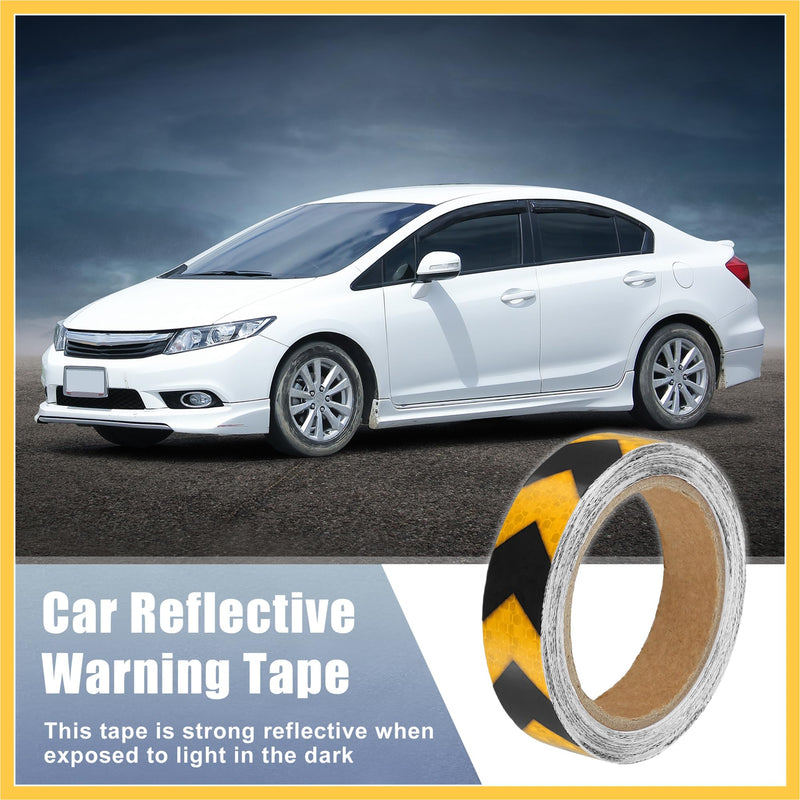 Universal 2.5cmx9m Yellow and Black Arrow Car Reflective Stickers Reflective Tape Safety Warning Reflective Protector - Pack of 1 Auto Replacement Parts