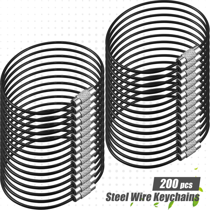 Tuanse 200 Pcs Wire Keychain Cable Stainless Steel Wire Ring Cable Heavy Duty Luggage Tags Loops Tag Keepers 2mm Twist Barrel(5.91 Inch Long) 5.91 Inches Long
