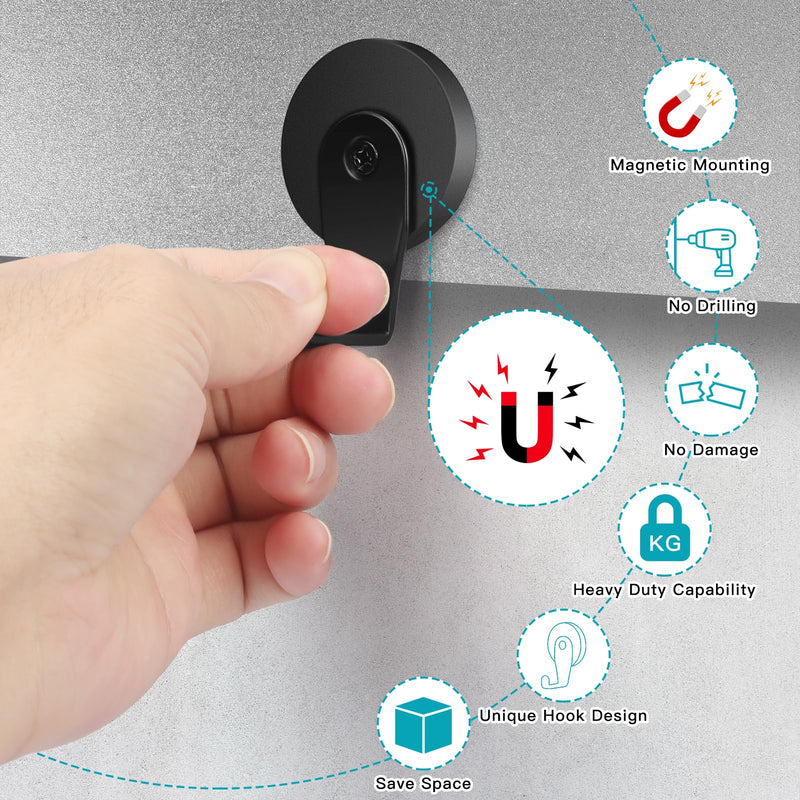 [Australia - AusPower] - FYY Magnetic Wreath Hanger, 2 Pack Heavy Duty Magnets with Hook for Refrigerator, Christmas Decoration Magnetic Hooks for Metal Front Door, Cruise Hook Hanger for Hanging Cabins Grill Coat Pattern 1 B Pattern 1 Black - 2PCS 