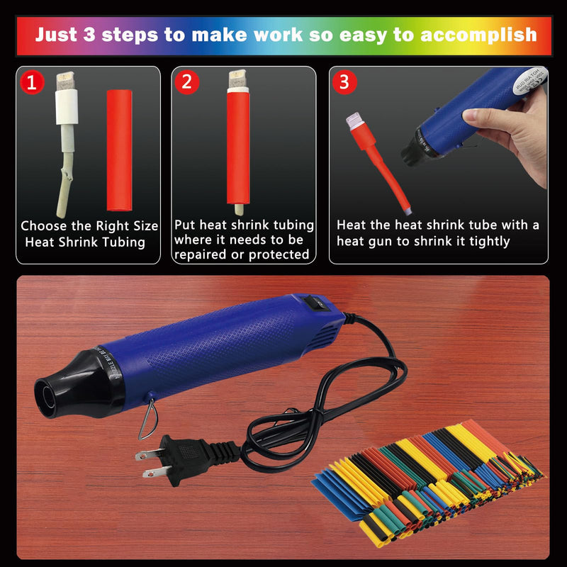 [Australia - AusPower] - Wire Heat Shrink Tubing Kit + Mini Heat Gun for Shrink Tubing + 328pcs 2:1 Wire Shrink Wrap Tubing + for Wires,Shrink Wrap and Cable Repair. 2:1 Heat shrink kit 1 