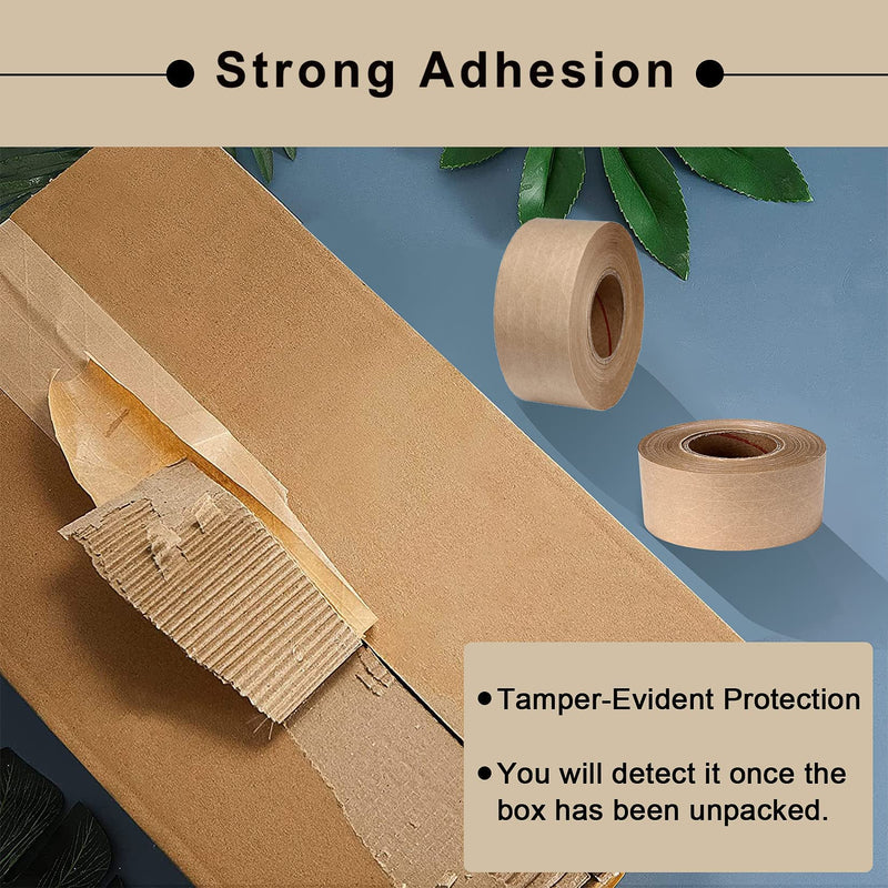 TooCust Water Activated Tape Fiber Reinforced Packing Tape Kraft Tape 2”X 165 feet Per Roll Brown Tape Gummed Paper Tape for Heavy Duty Packaging and Shipping Writable Eco-Friendly Biodegradable 1