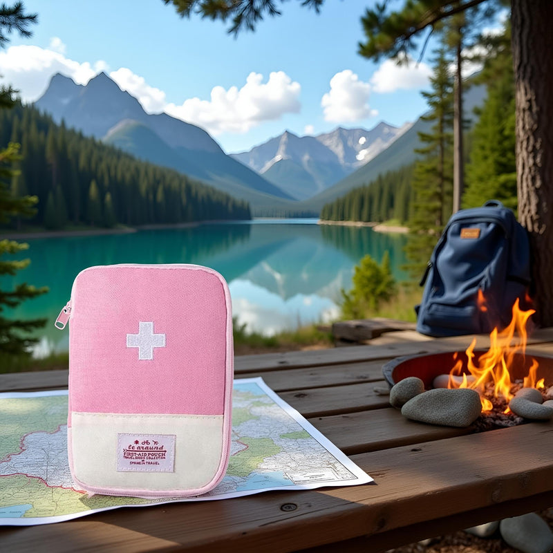 1 Pack Pink First Aid Bag Empty First Aid Bag Mini Portable Medical Bag for Outdoor Camping Hiking Travel Emergency Bag (Small)